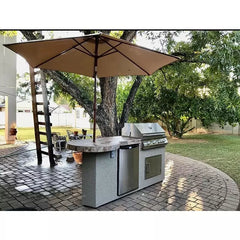 KoKoMo Maui 7'6" BBQ Island With 33" Round Bar On One End LED Lights and Built In BBQ