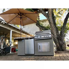 KoKoMo Maui 7'6" BBQ Island With 33" Round Bar On One End LED Lights and Built In BBQ