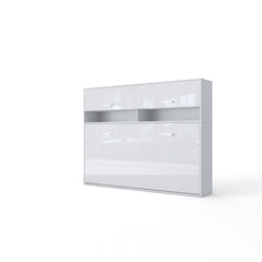 Maxima House Invento Horizontal Wall Bed, European Full Size with a cabinet on top