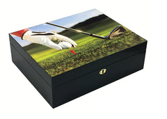 Prestige Imports 9-Iron 75 Ct. Vivid 3D Golf Scene Humidor with Black Satin Finish