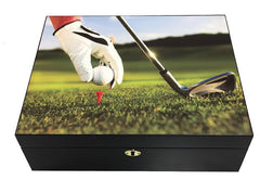 Prestige Imports 9-Iron 75 Ct. Vivid 3D Golf Scene Humidor with Black Satin Finish