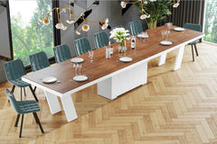 Maxima House Dining Set ALETA 11 pcs. modern wood/ white Dining Table with 4 self-starting leaves plus 10 chairs