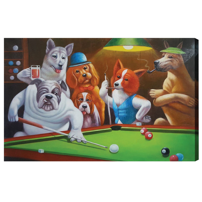 RAM Game Room Oil Painting On Canvas - Dogs Playing Pool OP7