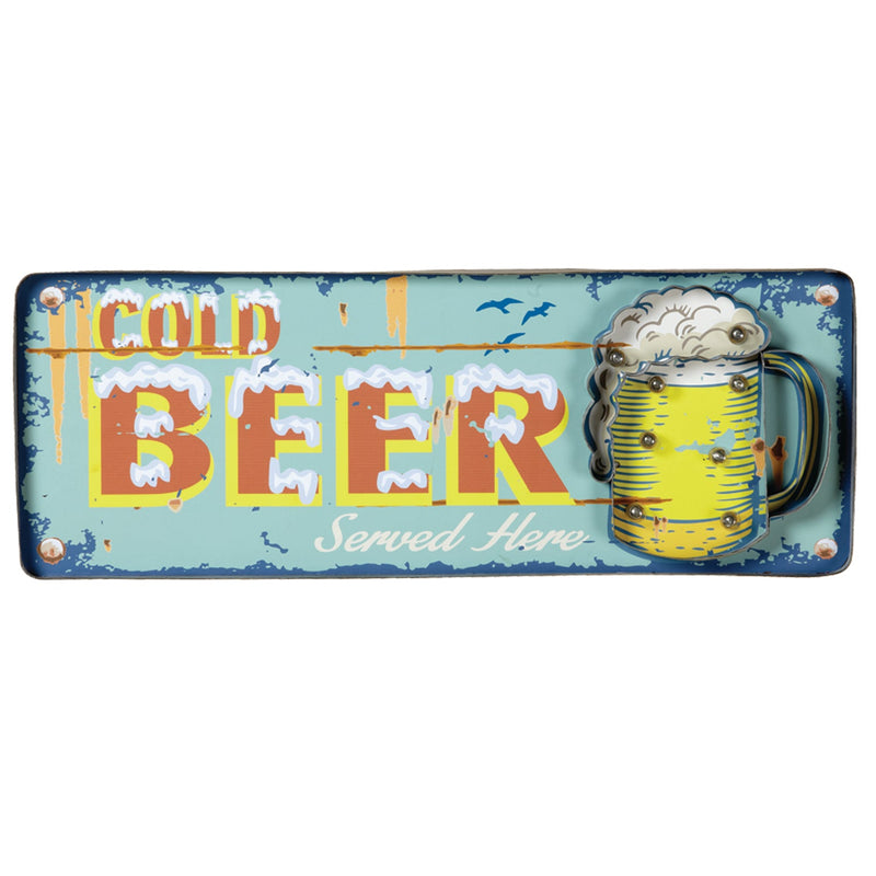 RAM Game Room Metal Sign-Cold Beer (Blue) R869