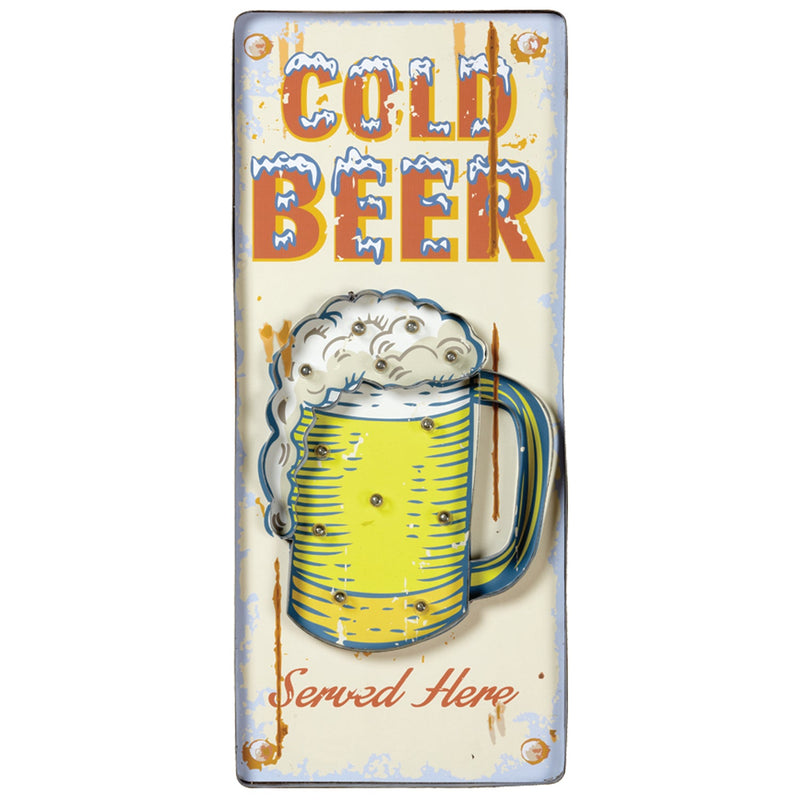 RAM Game Room Metal Sign-Cold Beer (White) R871