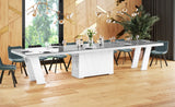 Maxima House Dining Set ALETA 11 pcs. modern glossy gray/ white Dining Table with 4 self-starting leaves plus 10 chairs