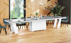 Maxima House Dining Set ALETA 11 pcs. modern glossy gray/ white Dining Table with 4 self-starting leaves plus 10 chairs