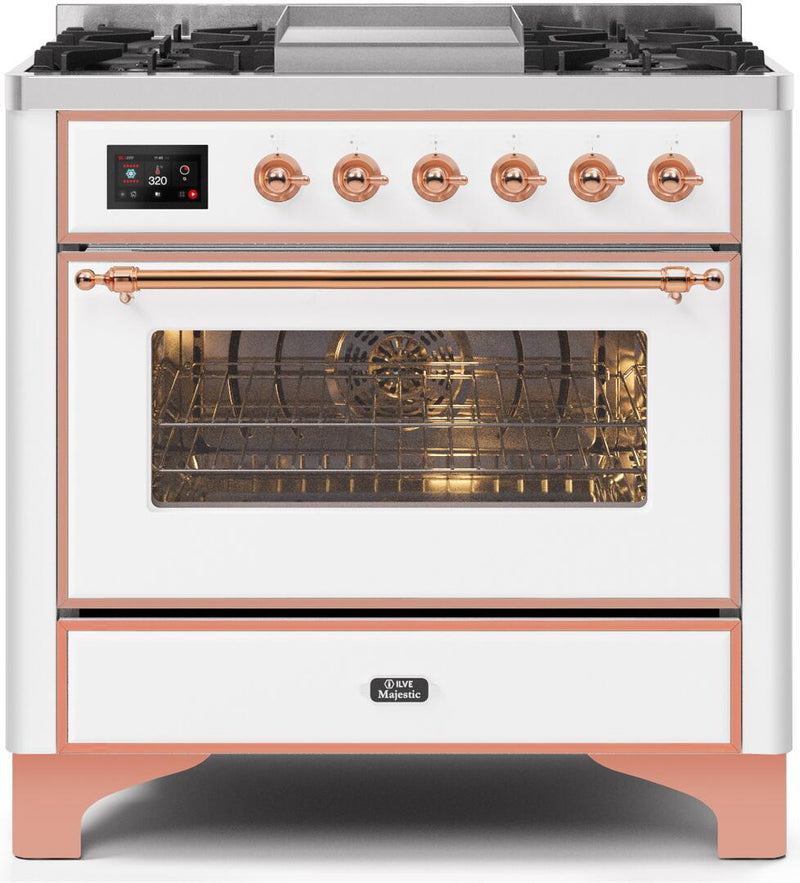 ILVE Majestic 36 Inch Dual Fuel Range Burner Top 6 Burners+Fry Top UM09FDNS3WHPLP