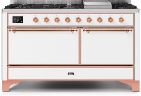 ILVE Majestic 60 Inch Dual Fuel Range Burner Top 9 Burners+Fry Top UM15FDQNS3WHPLP