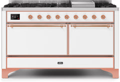 ILVE Majestic 60 Inch Dual Fuel Range Burner Top 9 Burners+Fry Top UM15FDQNS3WHPLP