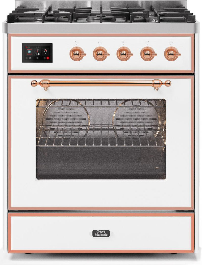 ILVE Majestic 30 Inch Dual Fuel Range Burner Top 5 Burners UM30DNE3WHPLP