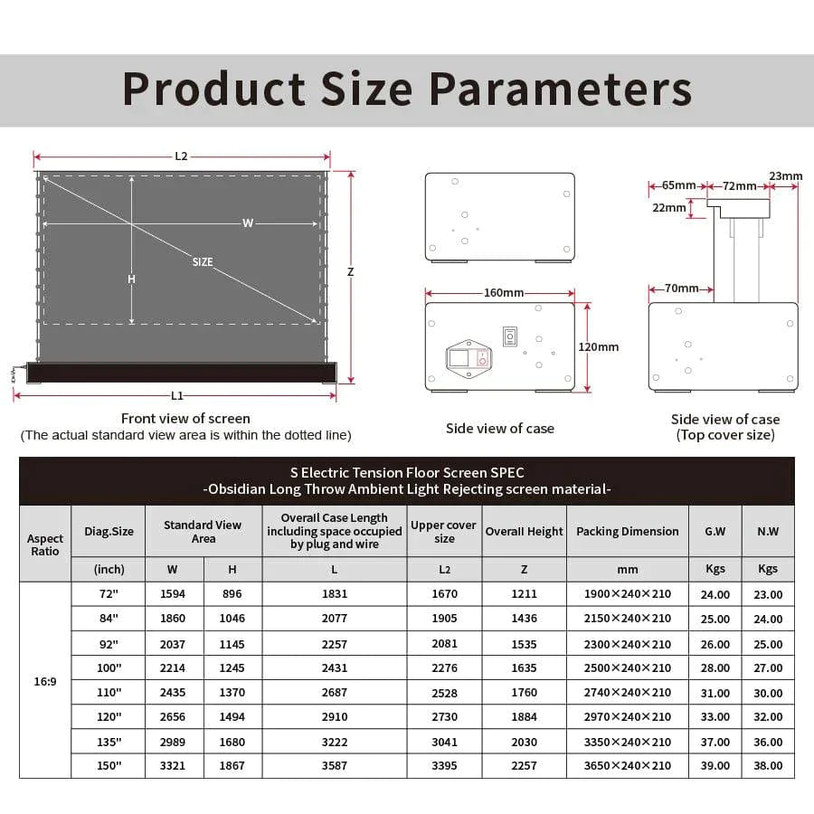 VIVIDSTORM S ALR Motorized Tension Floor Rising Obsidian Long Throw ALR Projector Screen