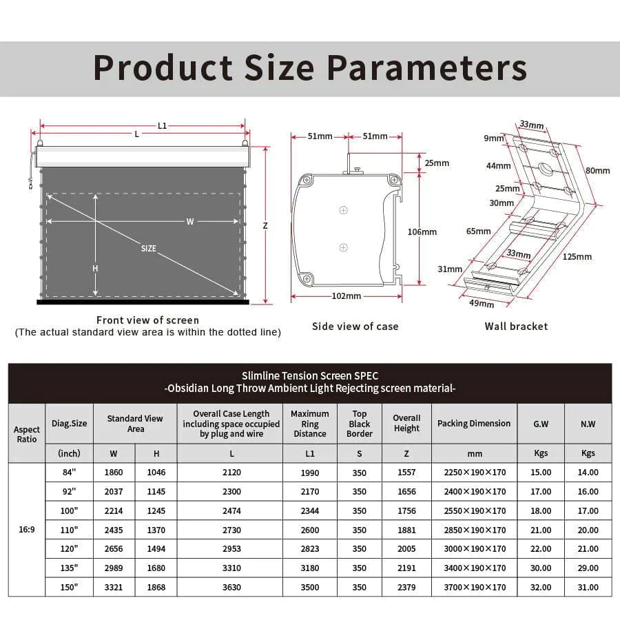 Vividstorm 3D ALR Slimline Motorized Tension 3D Projector Screen