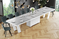 Maxima House Dining Set ALETA 11 pcs. modern gray/ white Dining Table with 4 self-starting leaves plus 10 chairs