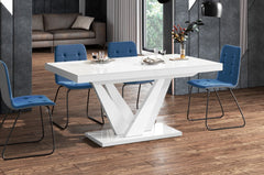 Maxima House Dining Set CHARA 7 pcs. white modern glossy Dining Table with 2 self-starting leaves plus 6 chairs