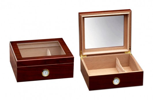 The Chalet Black or Cherry Glass Top Humidor by Prestige Import Group - 25-50 Cigar ct