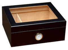 The Chalet Black or Cherry Glass Top Humidor by Prestige Import Group - 25-50 Cigar ct