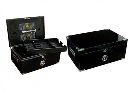 The Dakota Black Humidor with Scissors by Prestige Import Group - 120 Cigar ct