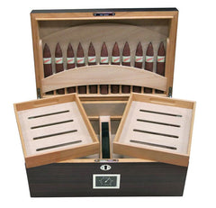 Prestige Imports Rockefeller 130 Ct. Ebony humidor with Eleven 64 Ring Gauge Cigar Display