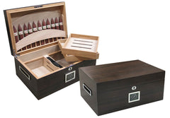 Prestige Imports Rockefeller 130 Ct. Ebony humidor with Eleven 64 Ring Gauge Cigar Display