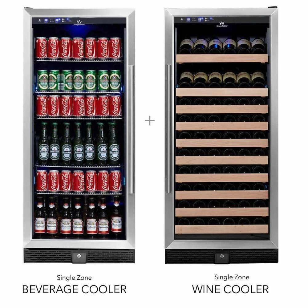 Kings Bottle 56" Upright Wine And Beverage Refrigerator Combo With Glass Door KBU100BW2-SS