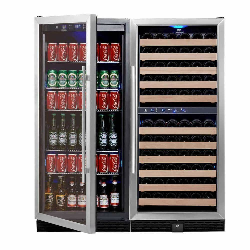 Kings Bottle 56" Upright Wine And Beverage Fridge Center Cabinet Freestanding KBU100BW3-FG