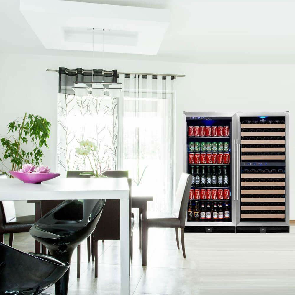 Kings Bottle 56" Upright Wine And Beverage Fridge Center Cabinet Freestanding KBU100BW3-FG